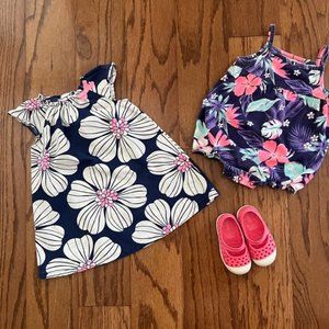 Girls 18 months Carter's Floral Dress Romper & Mary Jane Shoes bundle